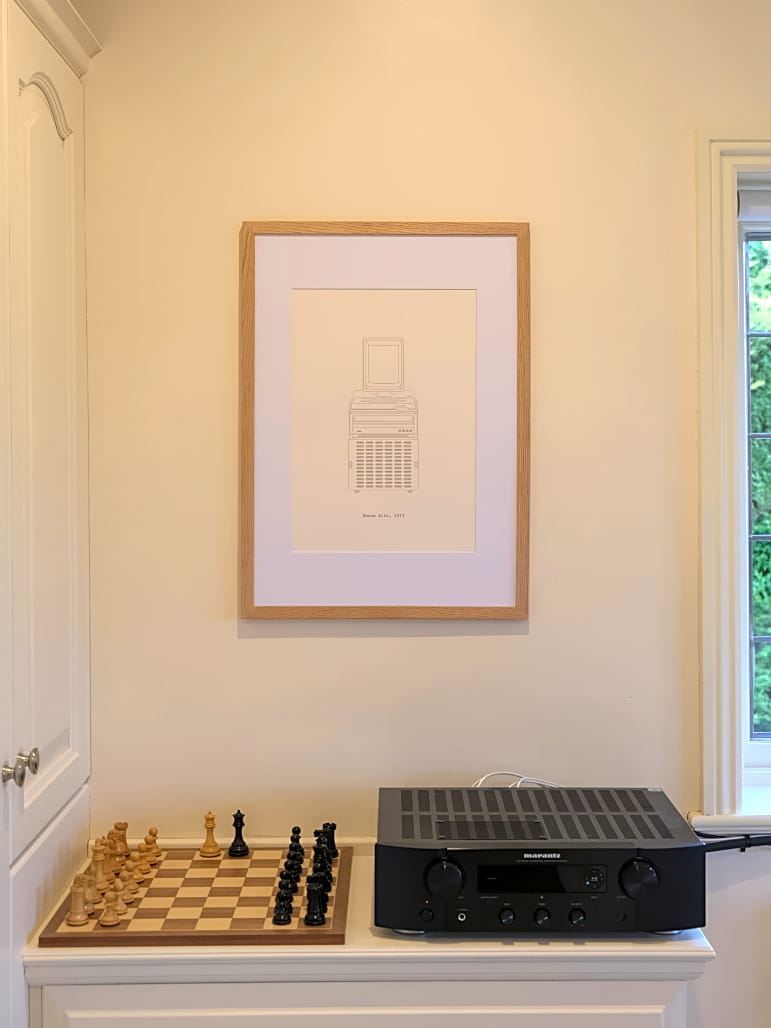 The framed print on display